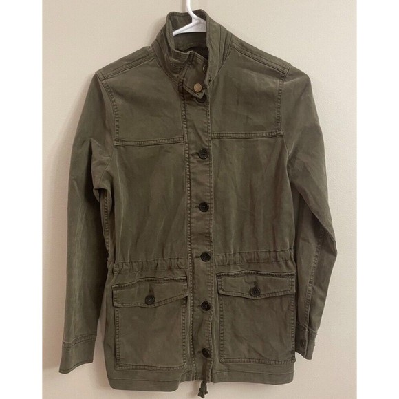 Lucky Brand Womens Full Zip Up Jacket Green Military Cargo Utility Boho Sz Small - Picture 6 of 9